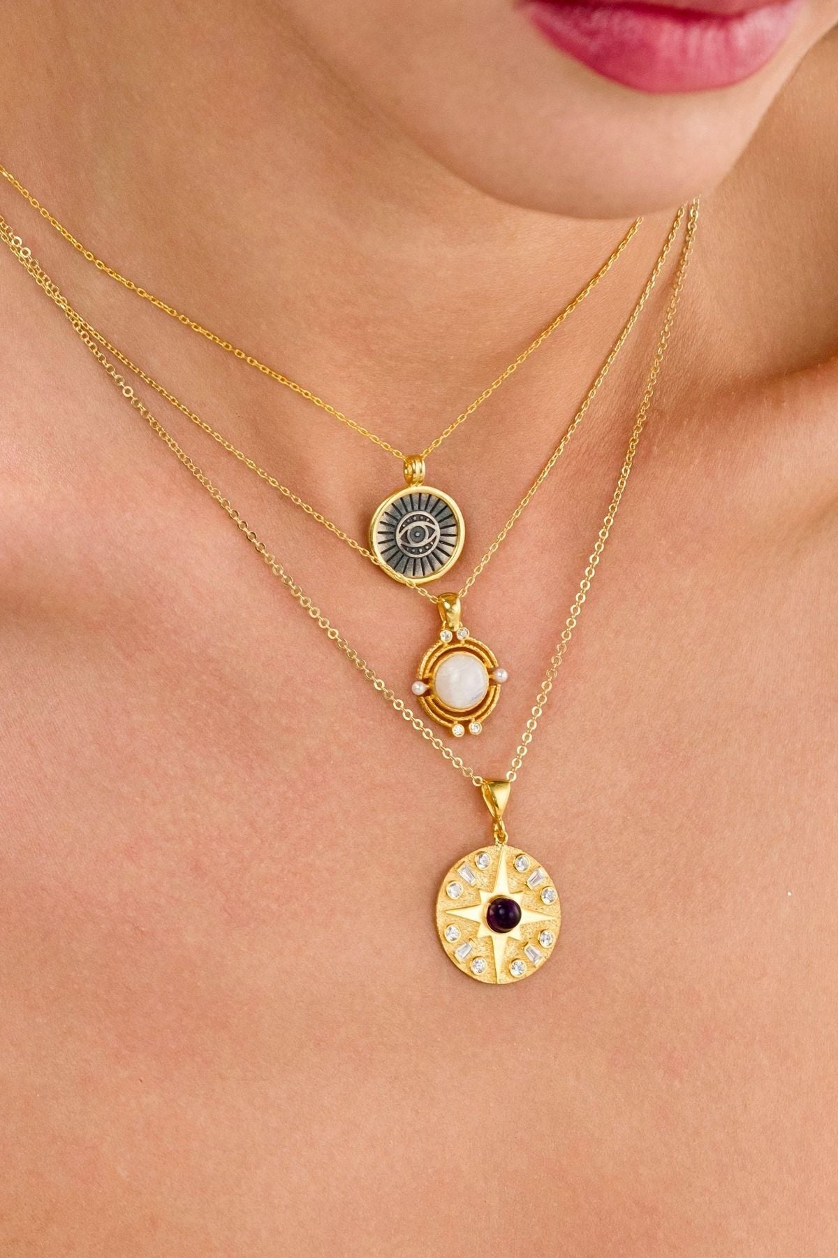 14 K Gold Kaplama 925 Ayar Gümüş Evil Eye Kolye