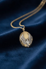 14K Gold Plated 925 Sterling Silver Phoenix Locket Necklace