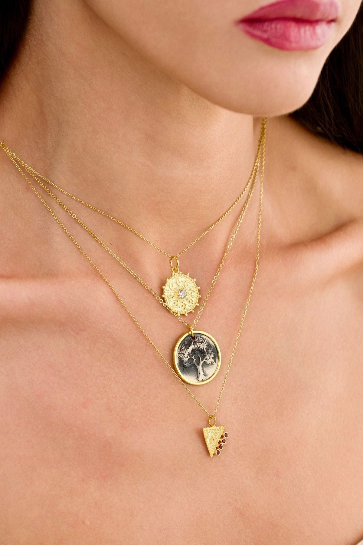 14 K Gold Kaplama 925 Ayar Gümüş Otantik Hayat Ağacı Kolye