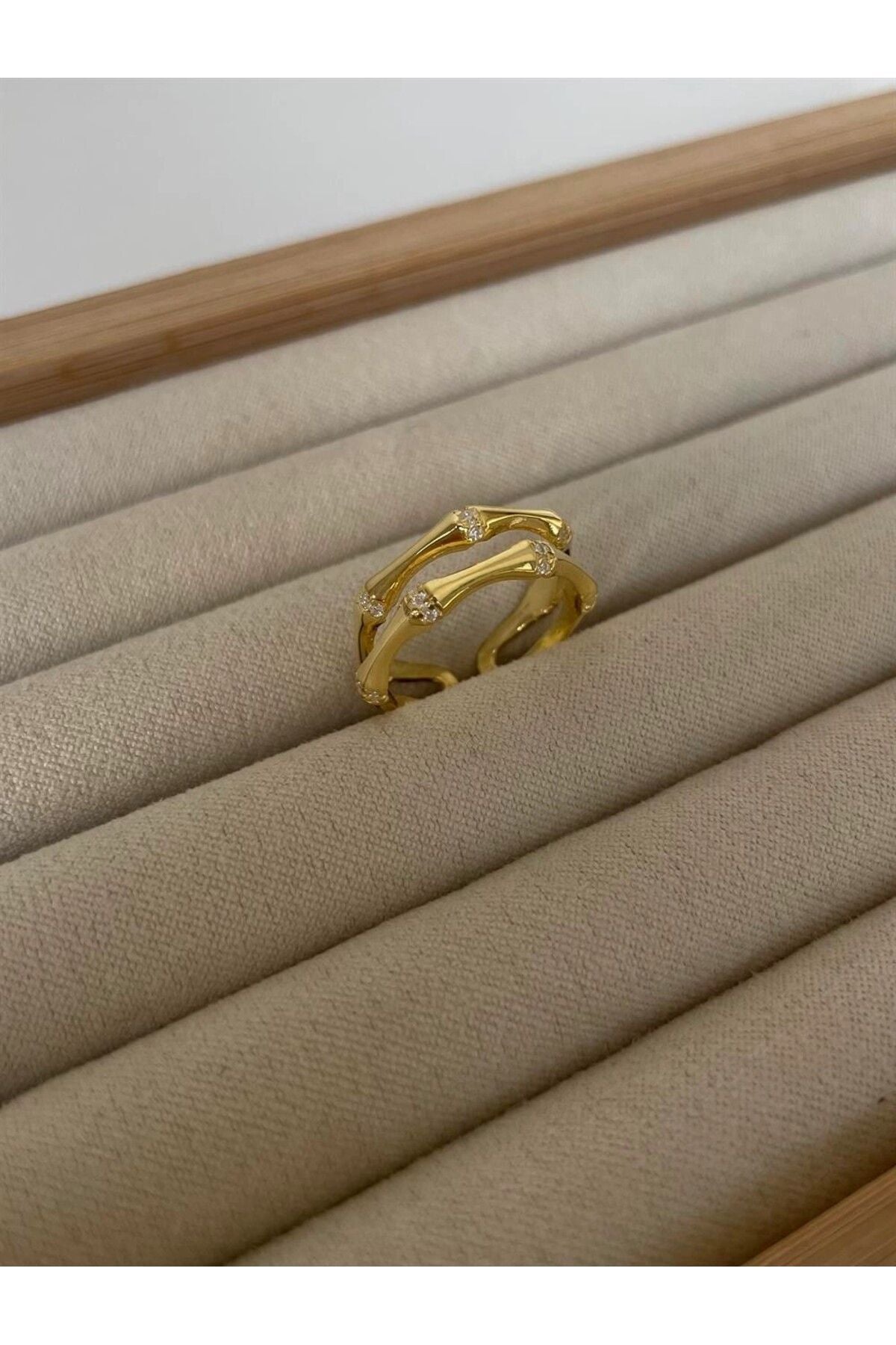 14 K Gold Kaplama 925 Ayar Gümüş 2'li Kemik Yüzük