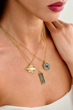 14 K Gold Kaplama 925 Ayar Gümüş Lapis Göz Kolye