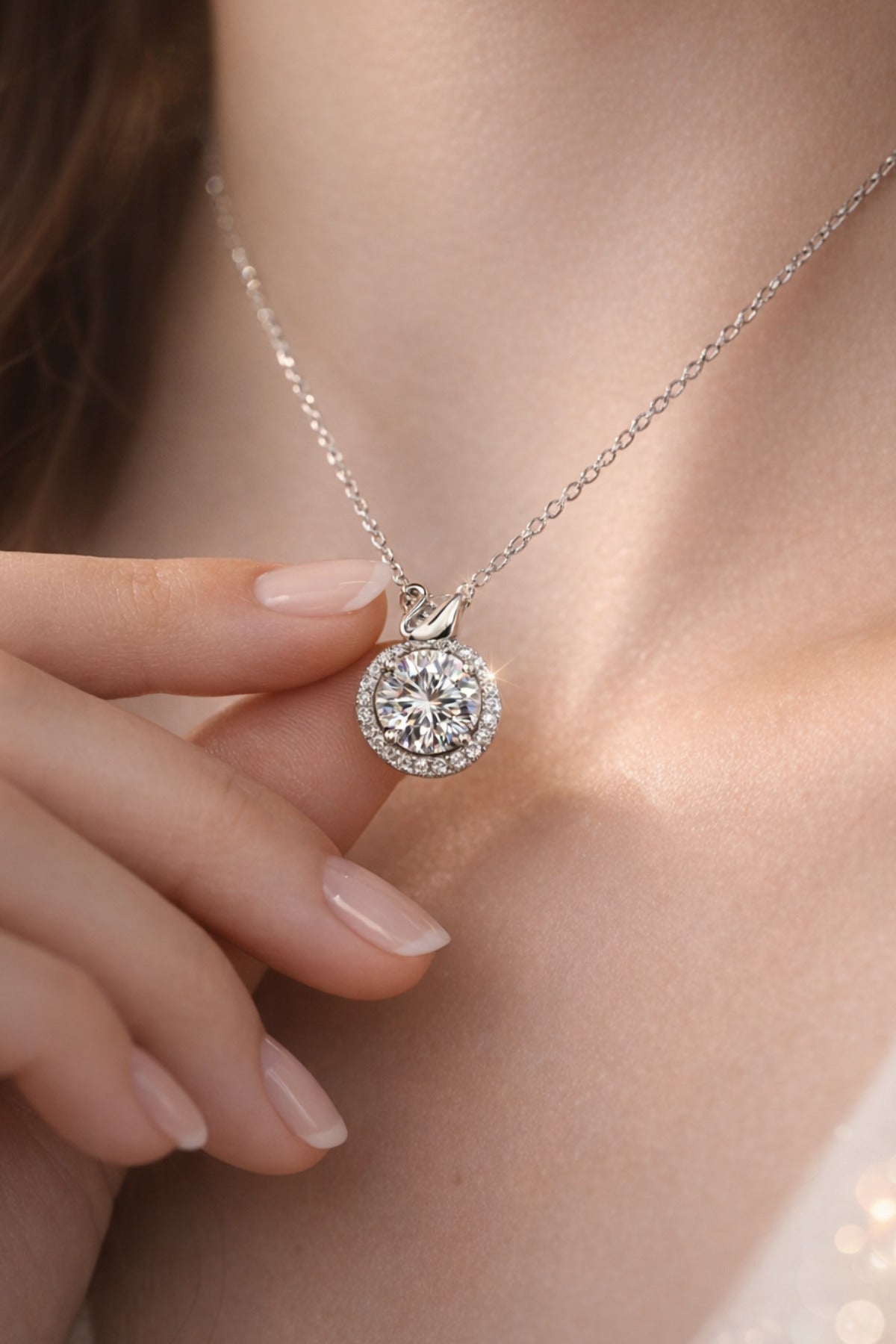 14K White Gold Plated 925 Sterling Silver 1 Ct Moissanite Solitaire Necklace