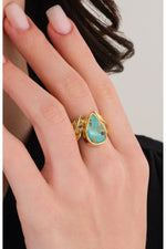 14K Gold Plated 925 Sterling Silver Natural Turquoise Antique Design Leaf Ring