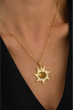 925 Sterling Silver Medallion Sun Motif Shiny Citrine Gold Necklace