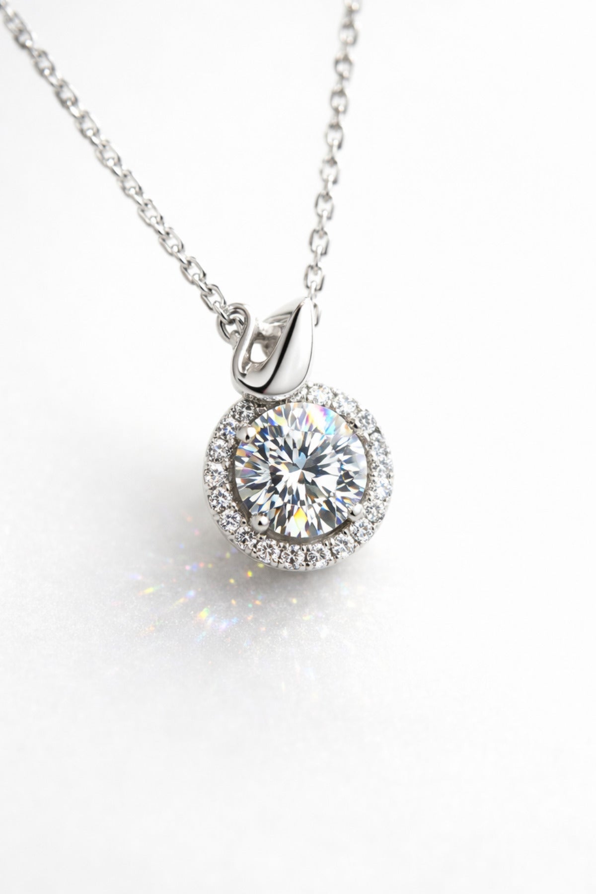14K White Gold Plated 925 Sterling Silver 1 Ct Moissanite Solitaire Necklace