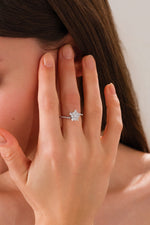 14 K White Gold Kaplama 925 Ayar Gümüş Taşlı Çiçek Döner Yüzük