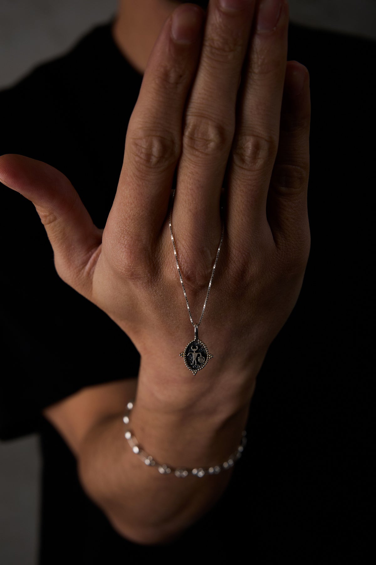 925 Sterling Silver Cube Petroglyph Necklace