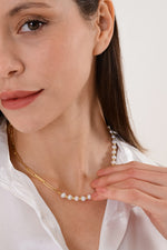 14K Gold Plated 925 Sterling Silver T Bar Organic Pearl Dorika Necklace