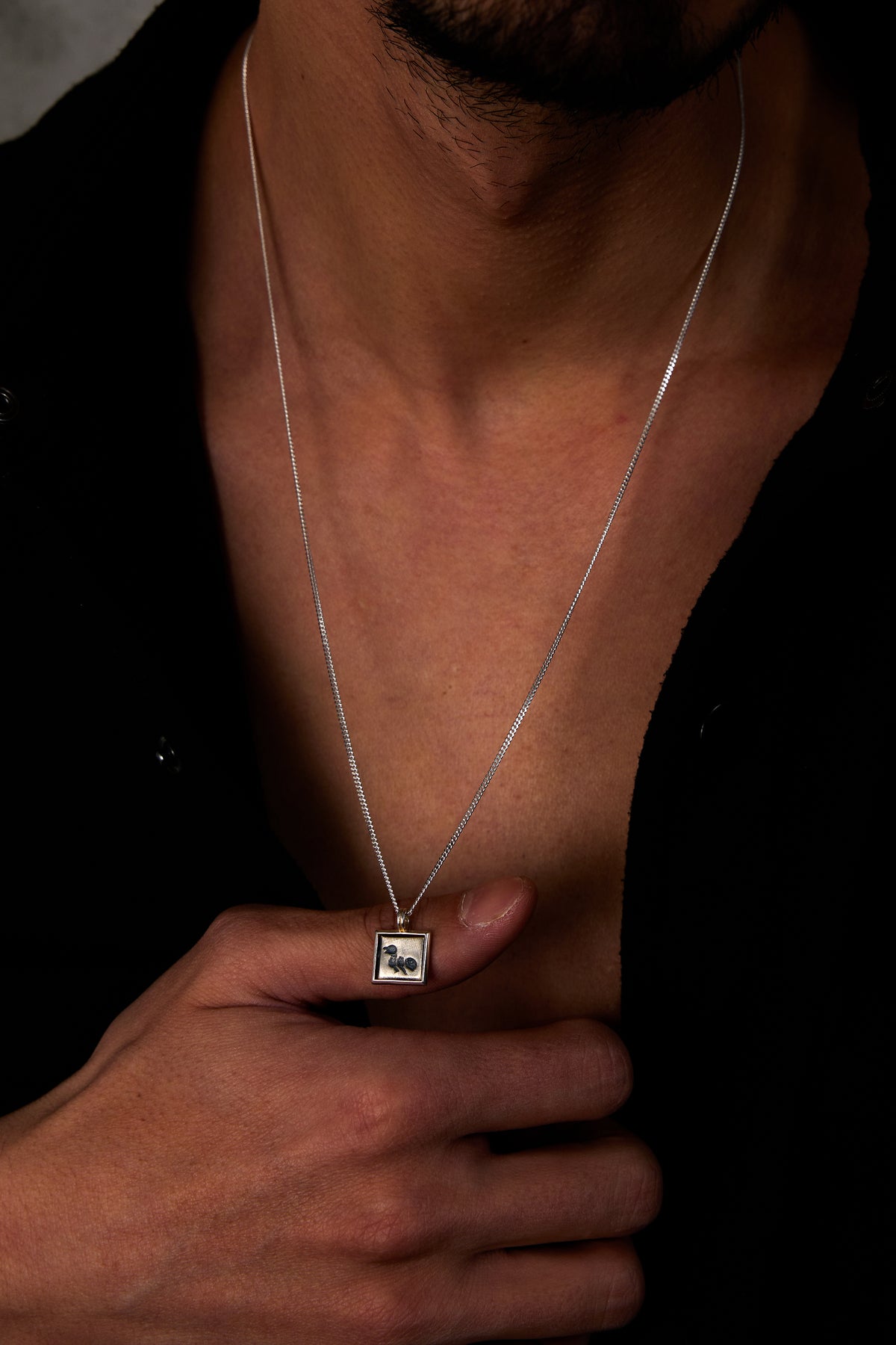 925 Sterling Silver Oxidized Petroglyph Gourmet Chain Square Necklace
