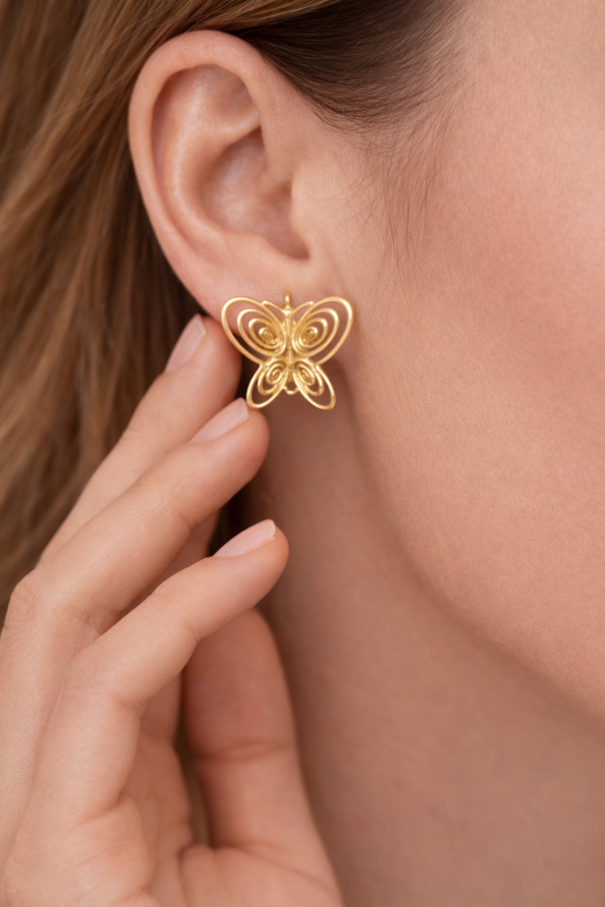 14 k Gold Kaplama 925 Ayar Gümüş Füsun Kelebek Küpe