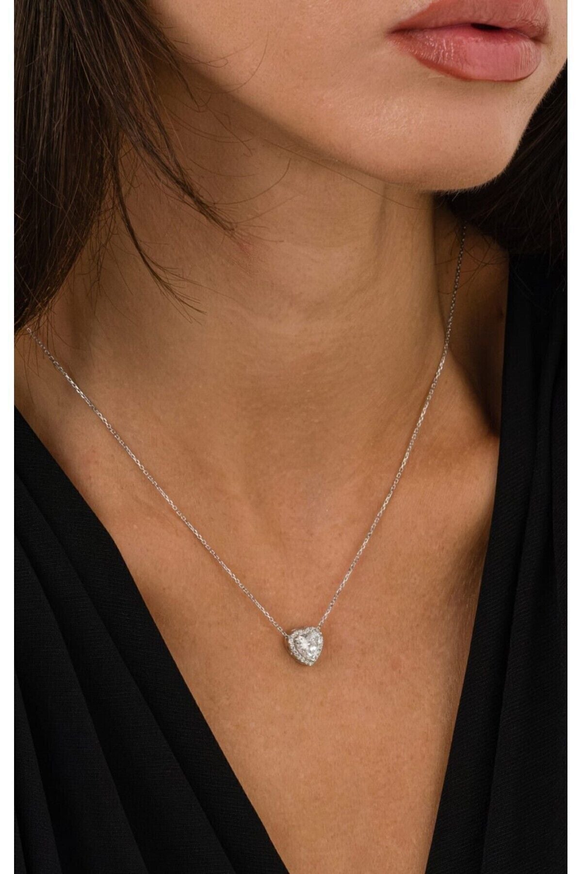 14 K White Gold Kaplama 925 Ayar Gümüş Kalp Kolye