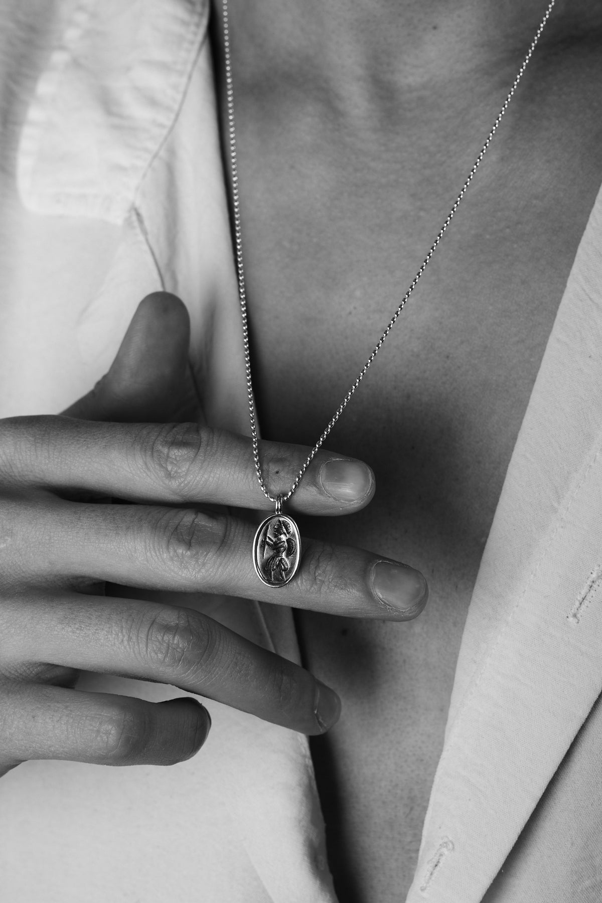 925 Sterling Silver Antique Warrior Flat Bead Necklace