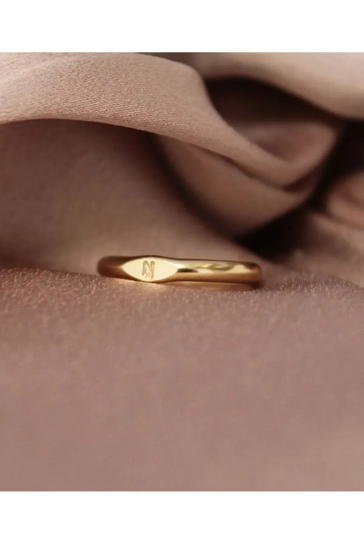 14 K White Gold Kaplama 925 Ayar Gümüş Minimal Harf Yüzük