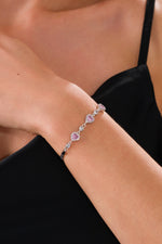 14K White Gold Plated 925 Sterling Silver Rose Quartz Heart Bracelet