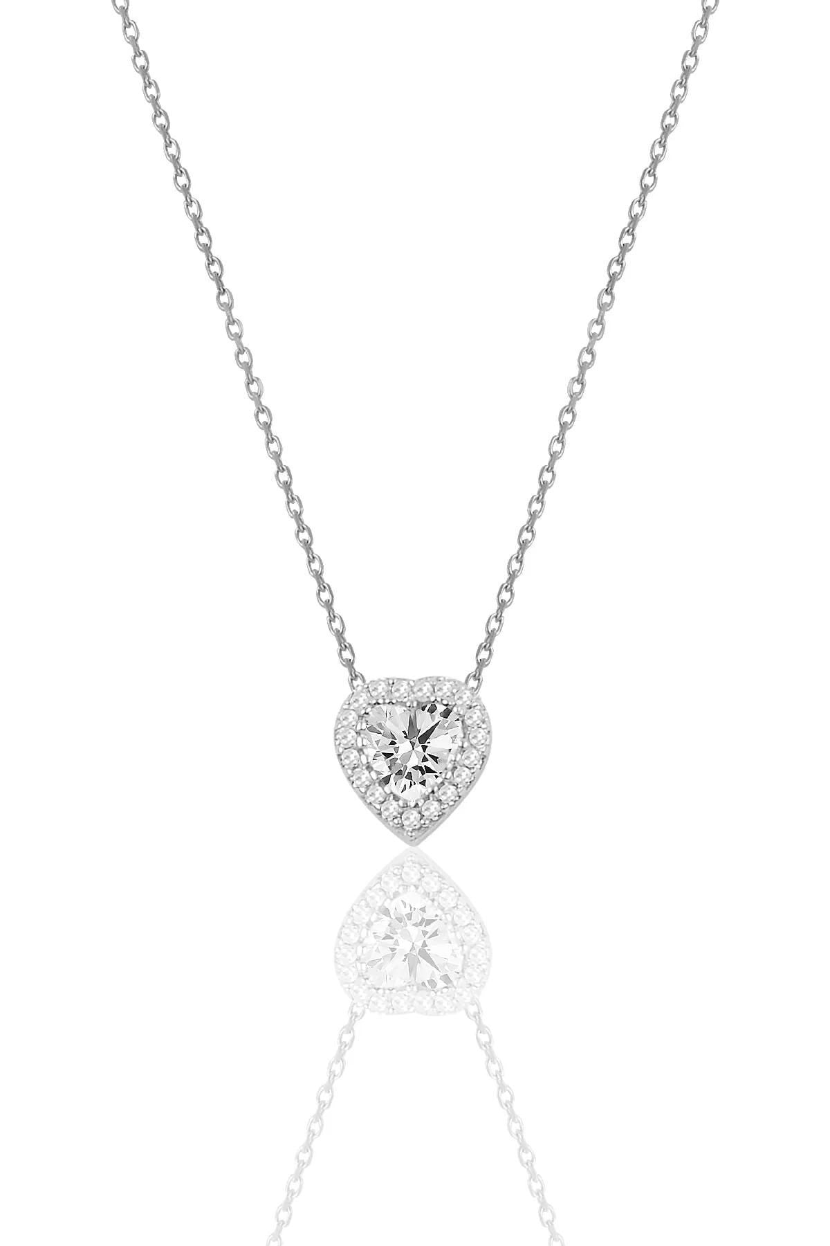 14 K White Gold Kaplama 925 Ayar Gümüş Zircon Kalp Kolye