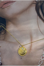 14 K Gold Kaplama 925 Ayar Gümüş Güneş Tasarım Mıhlama Kolye