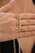 14 K Gold Kaplama 925 Ayar Gümüş Kolye Choker Gurmet T Kilit Kolye