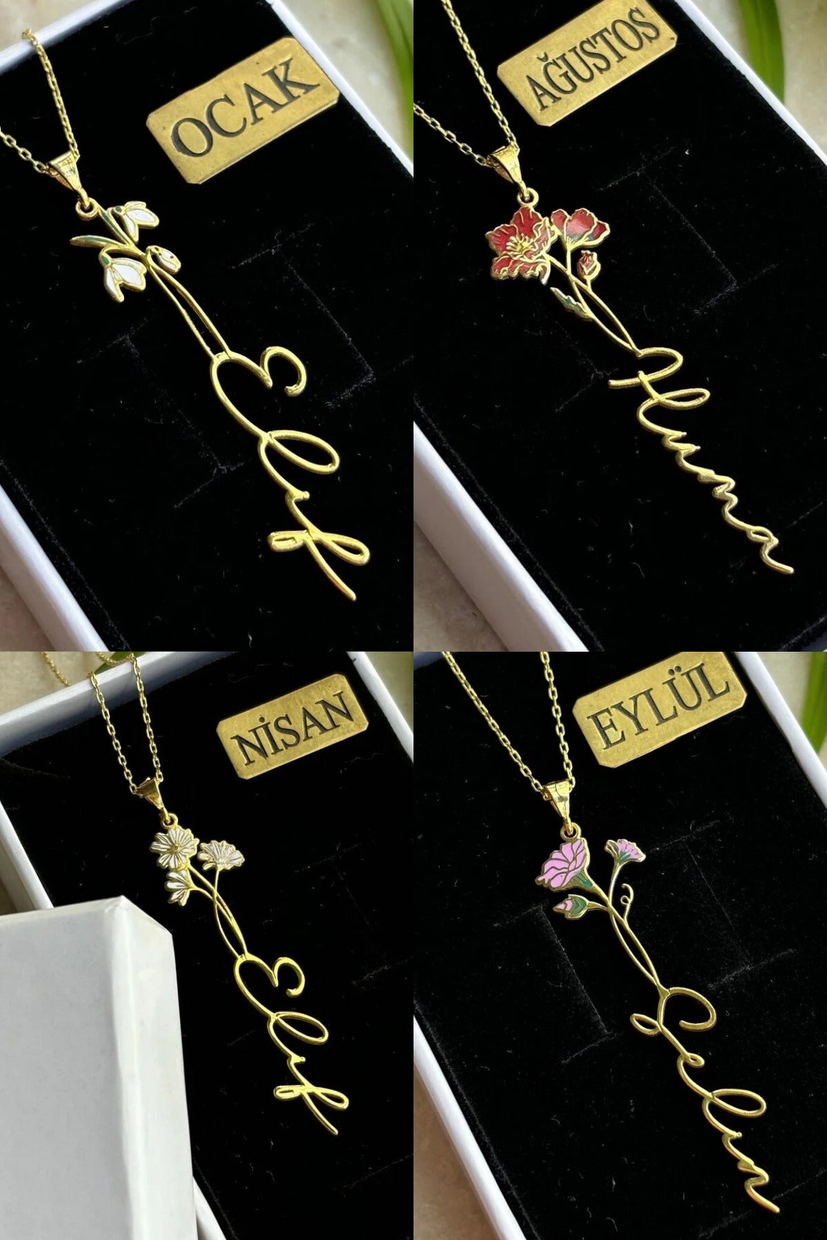 14K Gold Plated 925 Sterling Silver Birth Month Flower Name Necklace