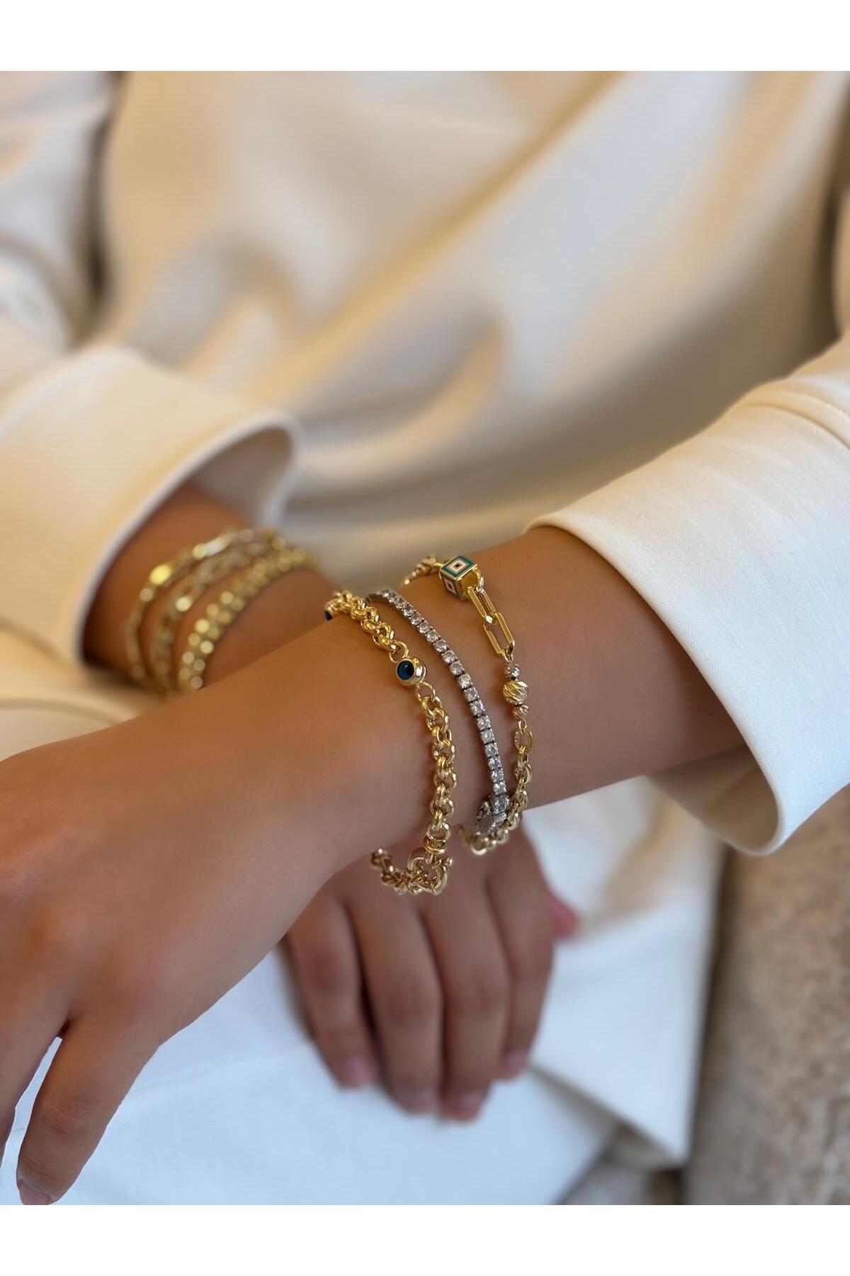 14 K Gold Kaplama 925 Ayar Gümüş Nazar Göz Bileklik