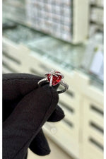 14 K White Gold Kaplama 925 Ayar Gümüş Ruby Kalp Tektaş Yüzük