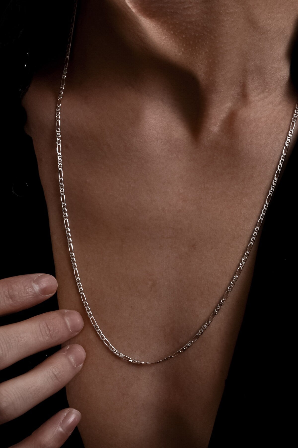 14K White Gold Plated 925 Sterling Silver Old Money Bar Figaro Chain