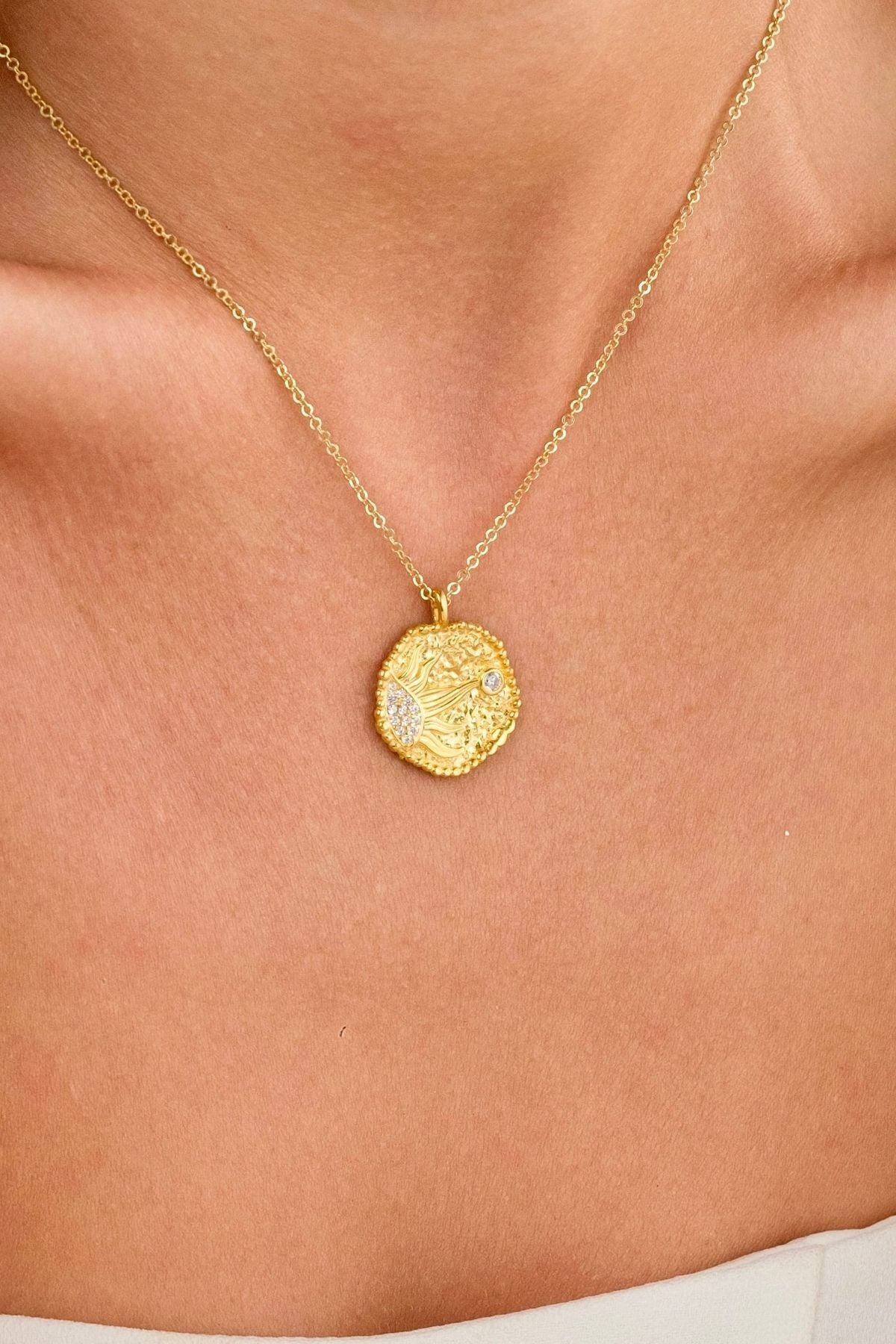 14 K Gold Kaplama 925 Ayar Gümüş Güneş Kolye