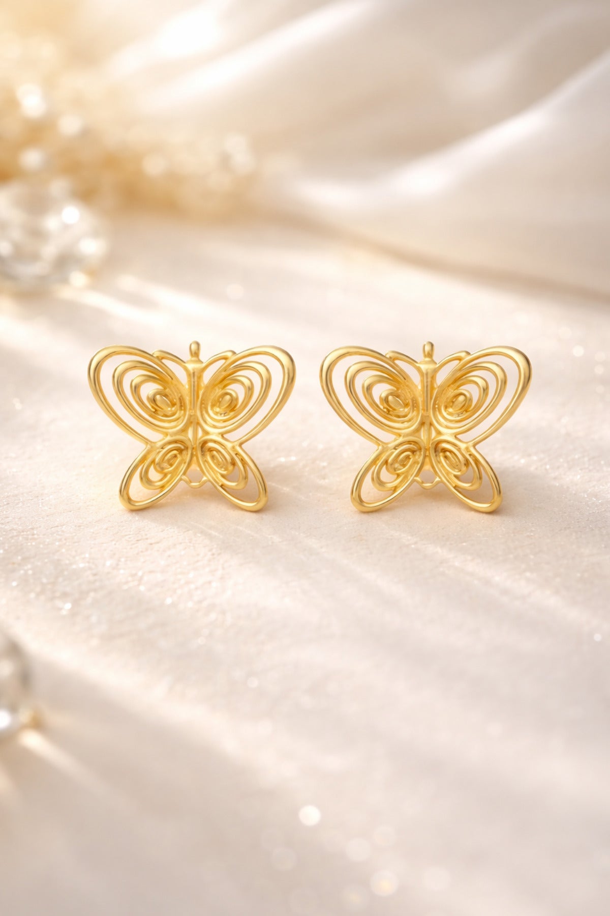 14 k Gold Kaplama 925 Ayar Gümüş Füsun Kelebek Küpe