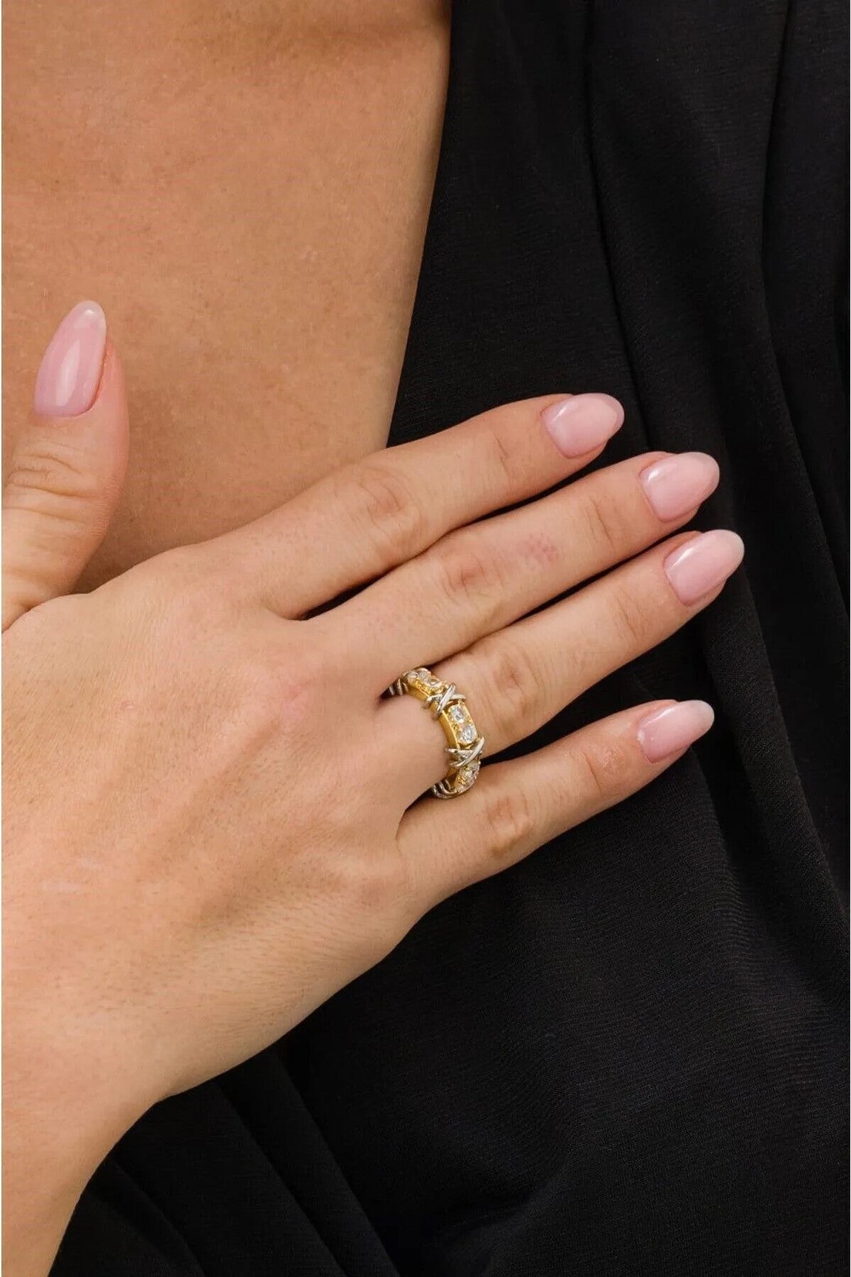14 K Gold Kaplama 925 Ayar Gümüş Çift Renk Yüzük - Yüzük Ölçüsü Gerektirmez