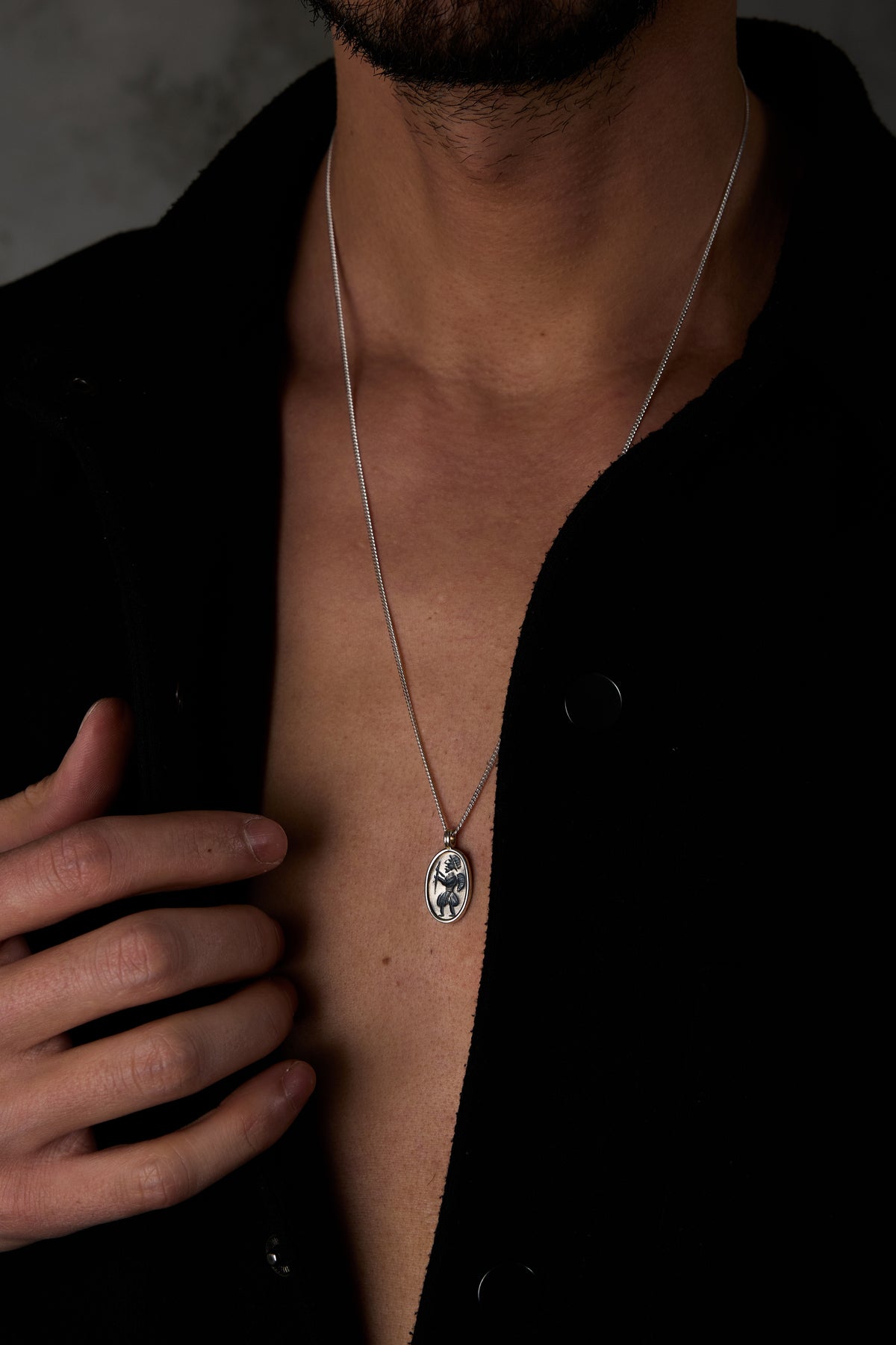925 Sterling Silver Hieroglyph Warrior Dodge Necklace
