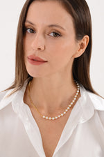 14K Gold Plated 925 Sterling Silver T Bar Organic Pearl Dorika Necklace