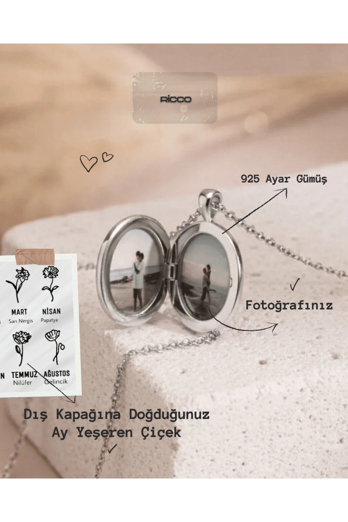 925 Ayar Gümüş Doğduğun Ay Yeşeren Çiçek Kolye