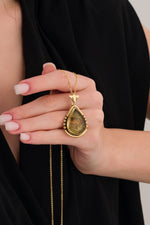 14 K Gold Kaplama 925 Ayar Gümüş Doğal Sitrin Taşlı Arı Antik Kolye