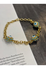14K Gold Plated 925 Sterling Silver Imported Evil Eye Bracelet