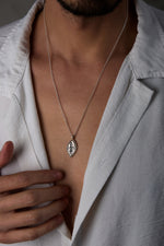 925 Sterling Silver Matte Oxidized Petroglyph Oval Dodge Necklace