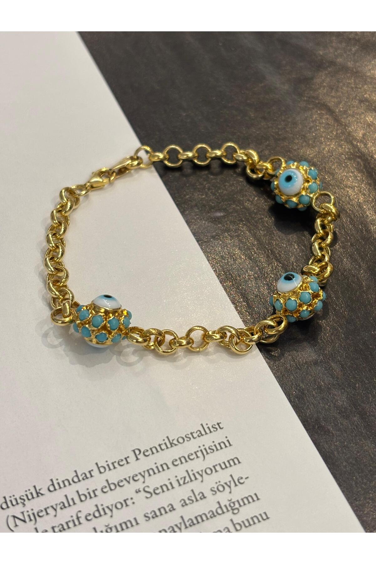 14K Gold Plated 925 Sterling Silver Imported Evil Eye Bracelet