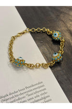 14K Gold Plated 925 Sterling Silver Imported Evil Eye Bracelet