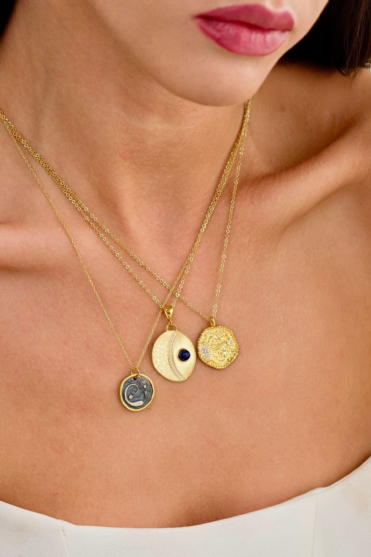 14 K Gold Kaplama 925 Ayar Gümüş Güneş Kolye