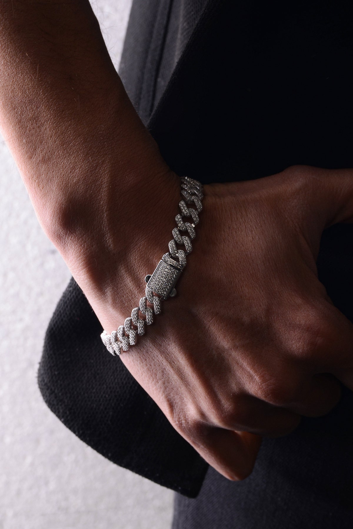 14 K White Gold Kaplama 925 Ayar Gümüş Miami Cuban Zirkon Bileklik