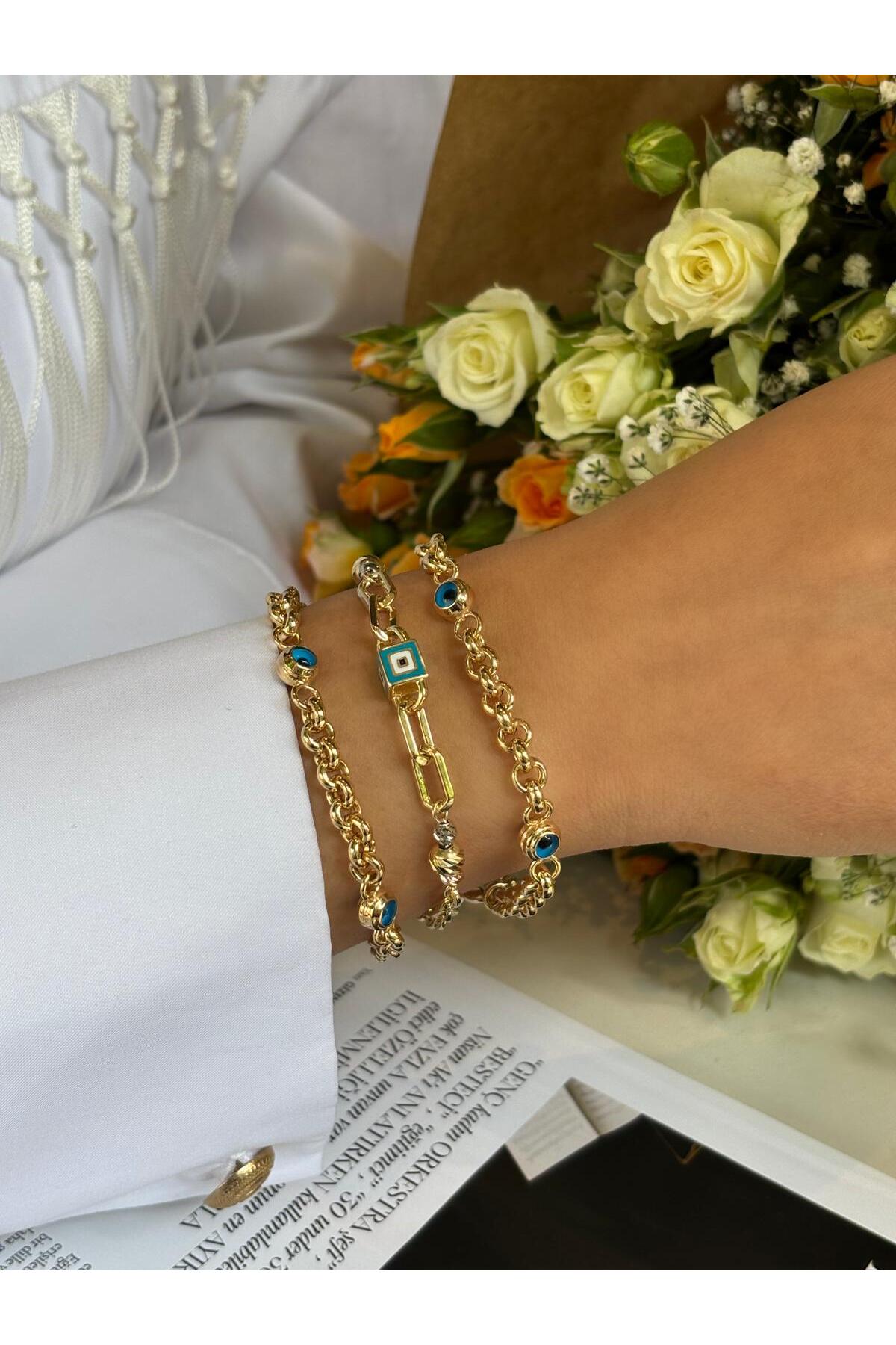 14 K Gold Kaplama 925 Ayar Gümüş Nazar Göz Bileklik