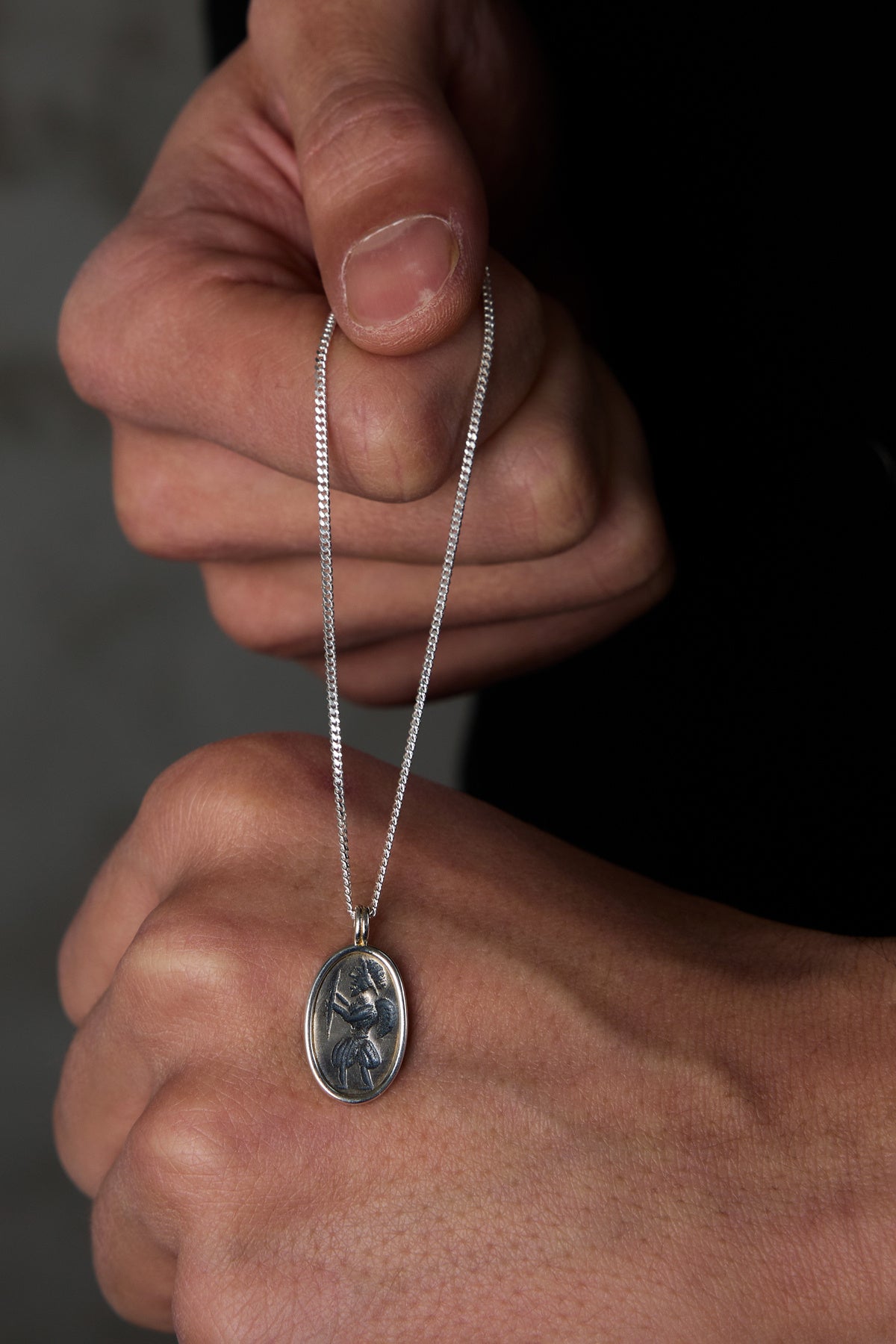 925 Sterling Silver Hieroglyph Warrior Dodge Necklace