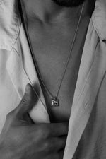 925 Sterling Silver Oxidized Petroglyph Ball Chain Square Necklace