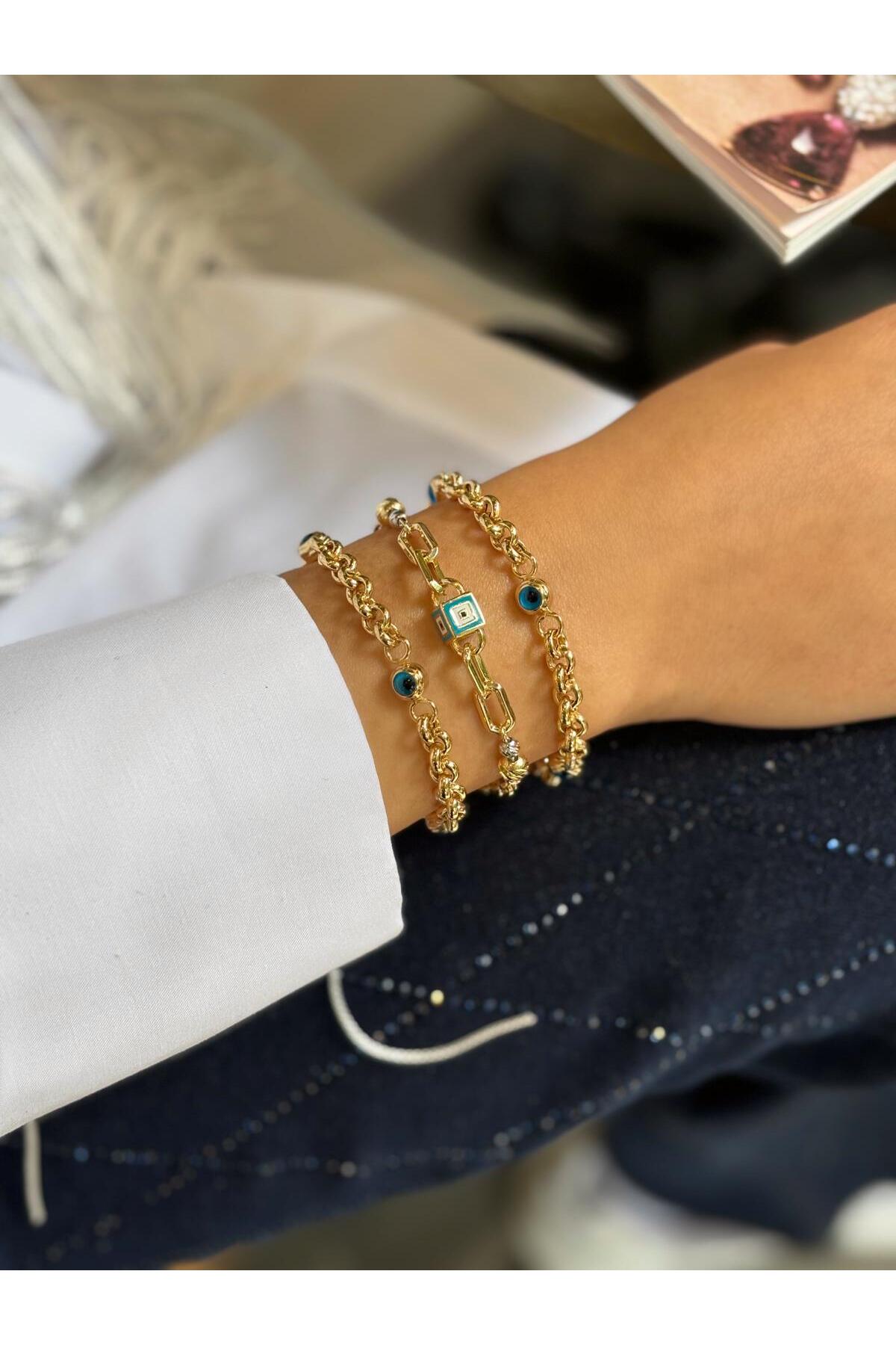 14 K Gold Kaplama 925 Ayar Gümüş Nazar Göz Bileklik