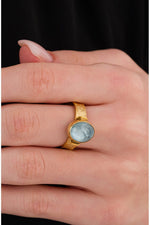 14 K Gold Kaplama 925 Ayar Gümüş Naturel Aquamarine Yüzük