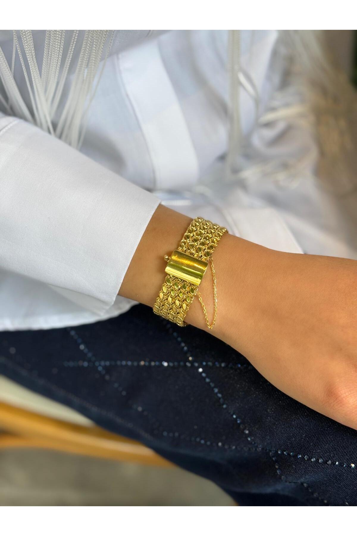 14 K Gold Kaplama 925 Ayar Gümüş El Yapımı Arpa Kelepçe