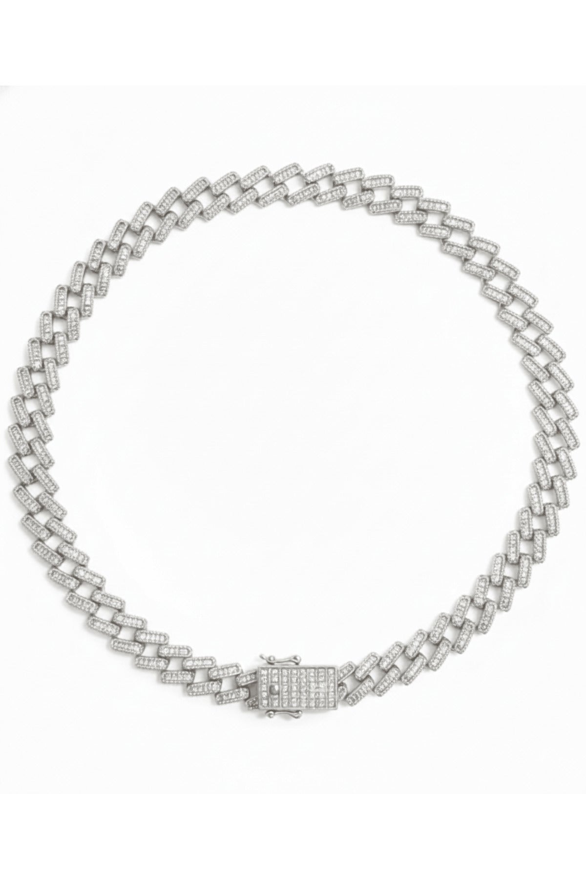 14 K White Gold Kaplama 925 Ayar Gümüş Miami Cuban Choker Kolye