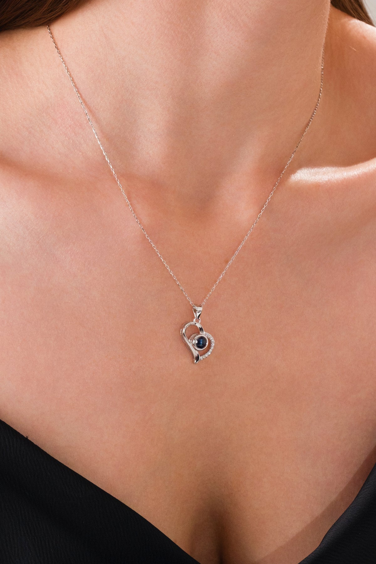 14 K White Gold Kaplama 925 Ayar 100 Dilde Seni Seviyorum Kalp Kolye