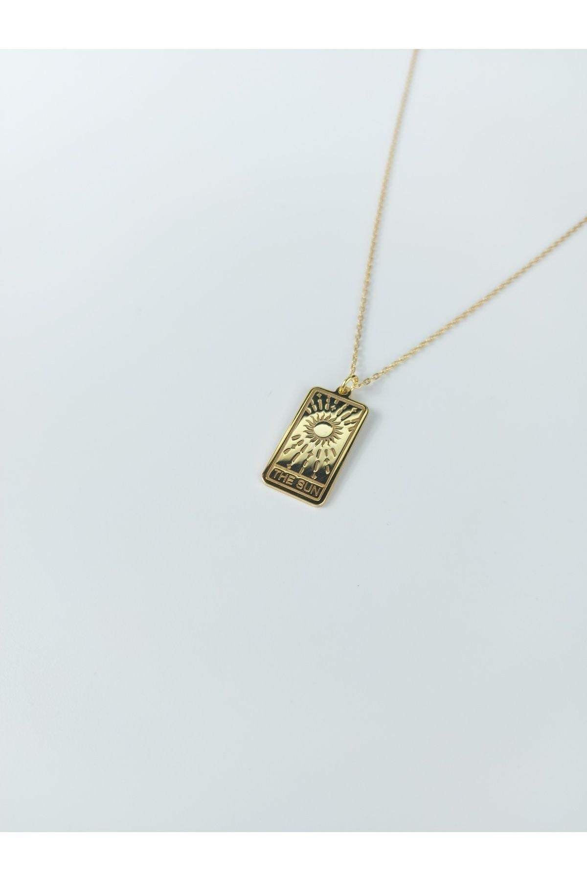 14 K Gold Kaplama 925 Ayar Gümüş Dikdörtgen Tarot Kolye