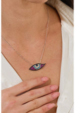 14K White Gold Plated 925 Sterling Silver Protective Evil Eye Necklace