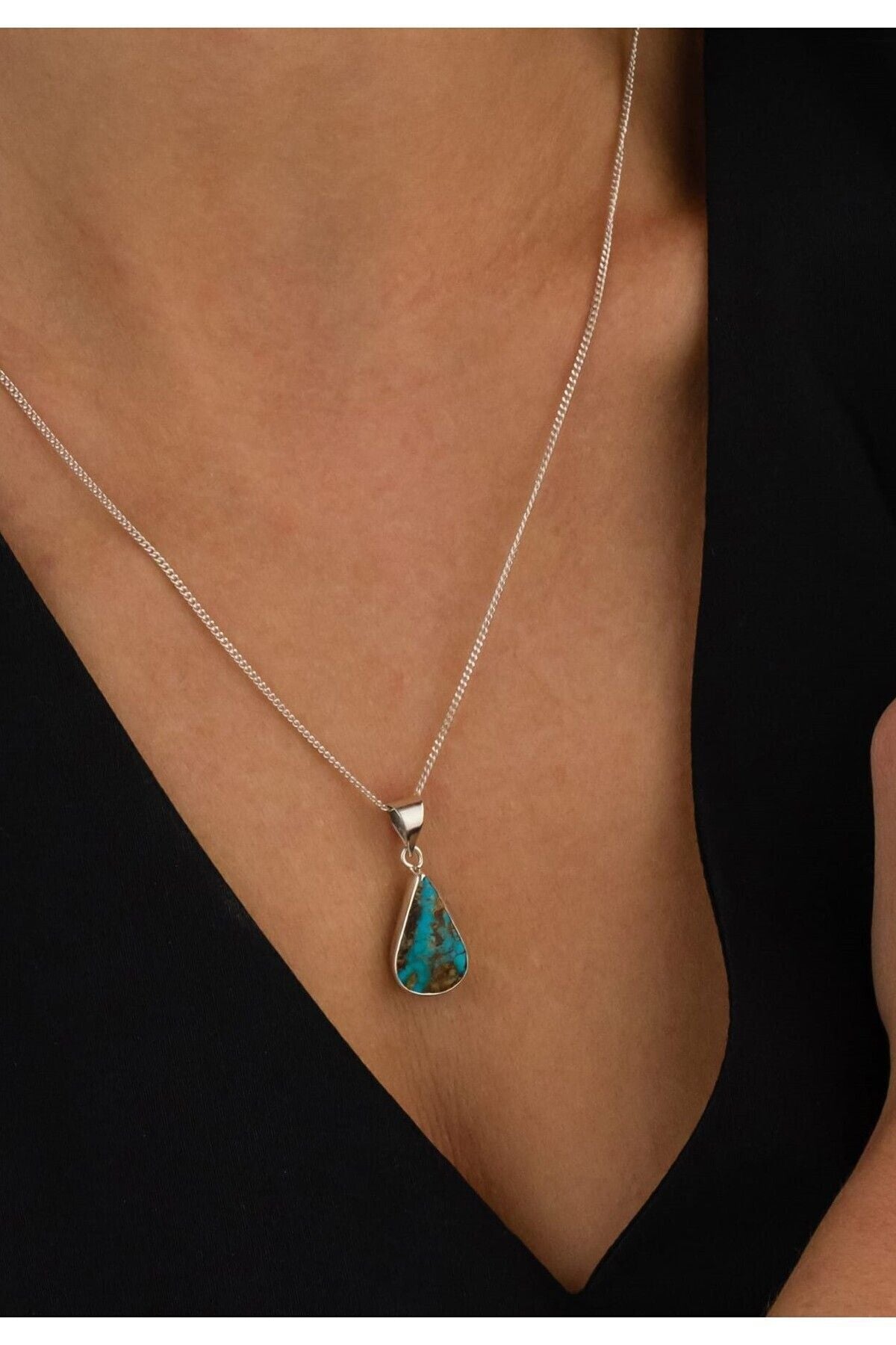 Handmade Silver Necklace with Natural Turquoise Stone