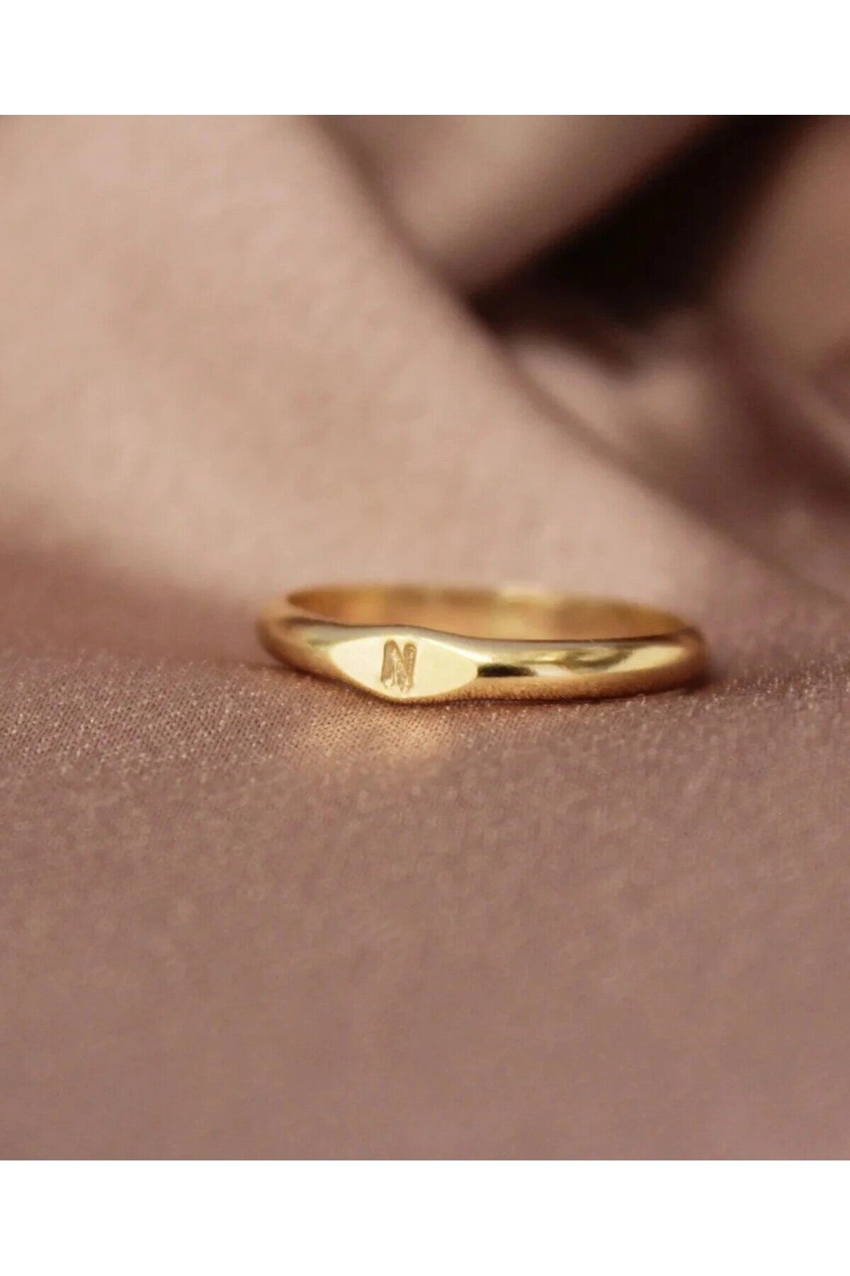 14 K White Gold Kaplama 925 Ayar Gümüş Minimal Harf Yüzük